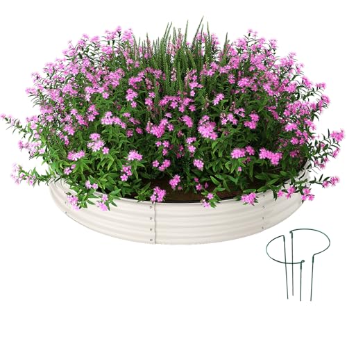 Galvanized Metal Planter Round Raised Garden Bed Kit for Gardening Outdoor (White / 3x3x1FT（1pcs）)