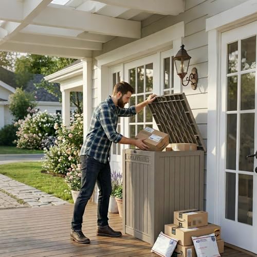 56 Gal Waterproof Outdoor Storage Box UV Resistant Deck Box (Grey / 56 Gallon)