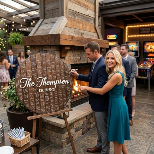 Personalized Round Wooden Wedding Guest Book Alternative Sign