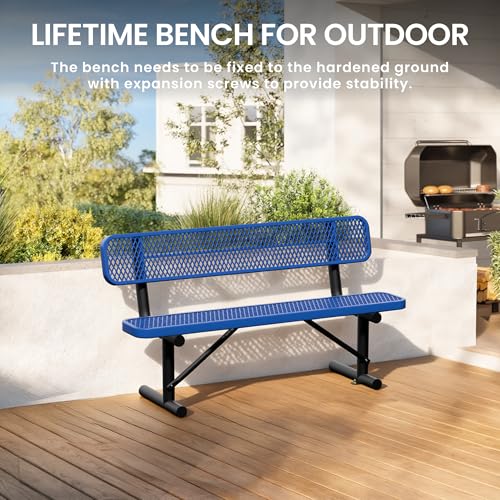 6 Feet Steel Park Bench for Outside (6 FT / Dark Blue)
