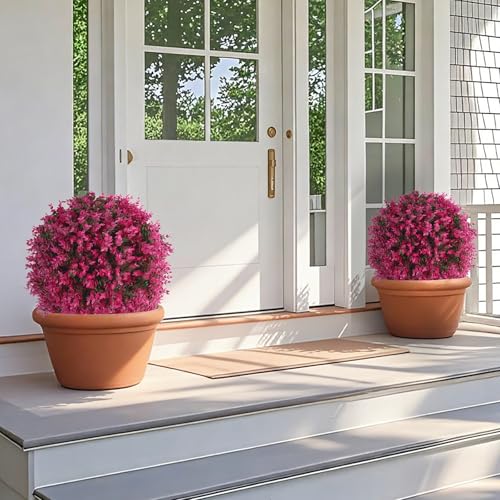 Set of 2 Artificial Topiary Ball Trees with Pink Eucalyptus (Pink Eucalyptus)