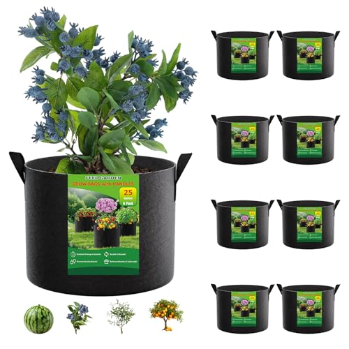 25 Gallon Plant Grow Bags 8 Pack 300G Fabric Pots with Handles (Black / 25 Gallon)