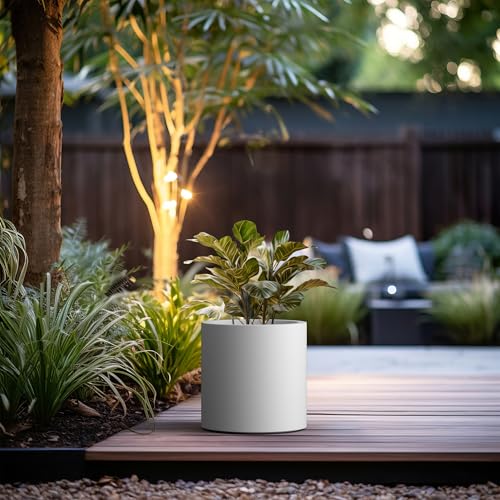 Accent Round Cylinder White Concrete Planter 12.9" Tall (Pure White / 12.6" Dia)