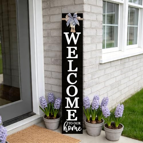Vertical Wood Welcome Sign 47.2x7.8 Inch Farmhouse Rustic Decor for Front Porch (Black / 7.8" x 47.2" / Welcome To Our Home)