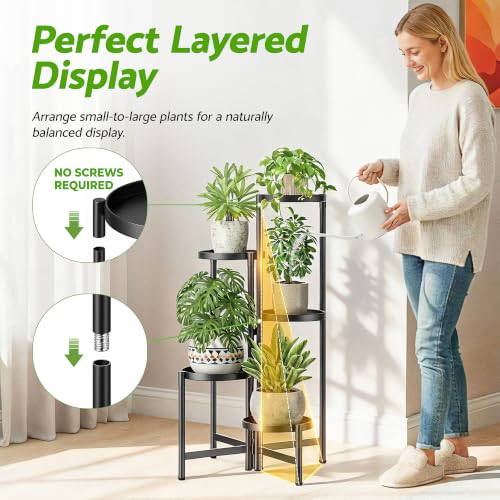 Tall Plant Stand Indoor Outdoor (BlackDisk / 5-tiers)