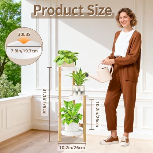 Plant Stand Table Tall for Indoor Corner (Standard White-Bamboo / 3 Tier)
