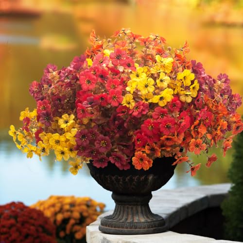 16 Bundles Artificial Fall Mums UV Resistant Flowers Outdoor Autumn Decor (Coffee Mix)