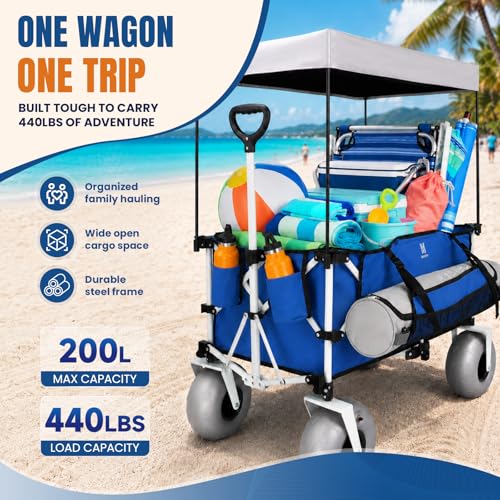 Beach Wagon with Big Balloon Wheels for Sand (Blue / 200L)