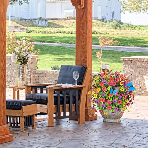 2 PCS Artificial Boxwood Topiary Ball Trees with Flowers (Mix With Butterfly)