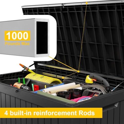 Deck Box 280 Gallon Large Outdoor Storage Box (Black / 281 Gallon)