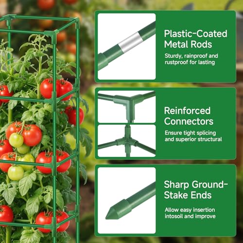 3 Pack Square Tomato Cage Heavy Duty Rust