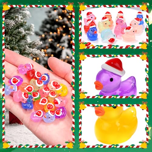 120Pcs Luminous Christmas Mini Resin Duck 14 Colors Glow in The Dark Small Duck Figurines for Miniature Christmas Decor Aquarium Ornament Dollhouse Decoration DIY Slime Craft Kit Birthday Party Favors (120pcs-christmas Ducks)