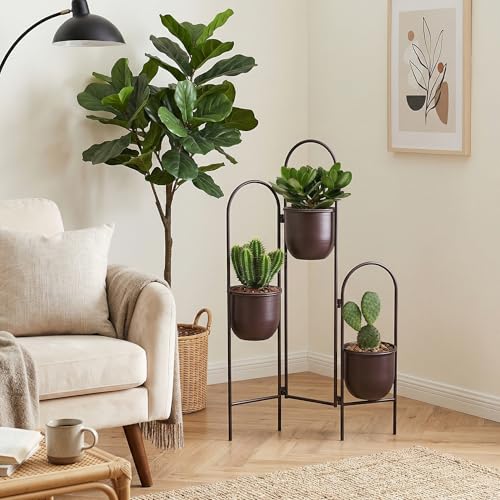 3 Tier Plant Stand with 3 Removable Metal Pots Indoor Outdoor Corner Plant Rack (35" H)