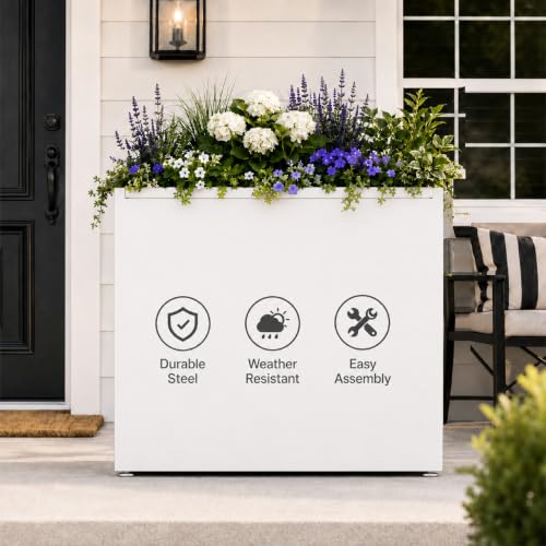 30" H Rectangular Metal Planter with Led Light for Indoor Outdoor White (White / 30"H×10"W×30"L)