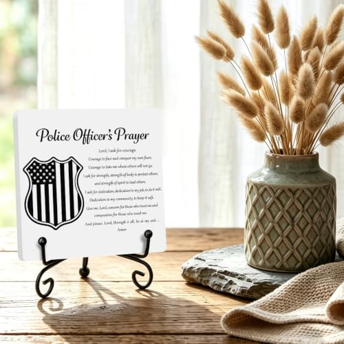 Police Officer Gift for Women Men Home Office Book Shelf Table Decor 03 (Multicolor 1719 / Wooden sign with iron frame（6.3 x 6.3 inches）)