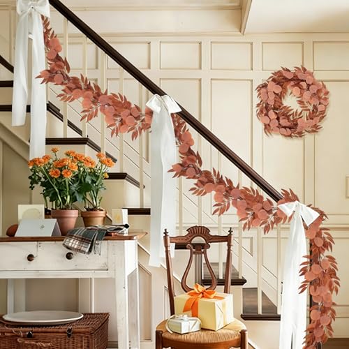Artificial Silk Eucalyptus Vine Fall Garland with Willow Leaves 2P (Eucalyptus Leaf Orange)