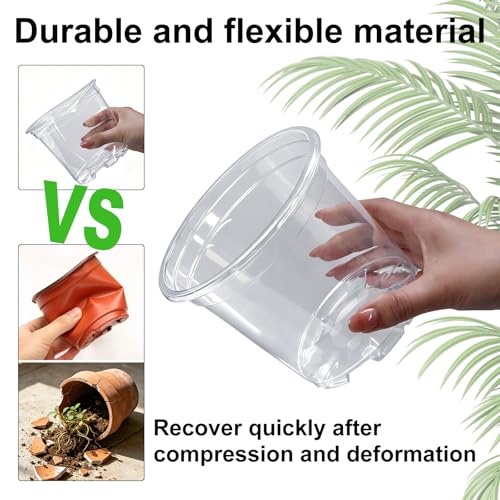 4/5/6/7 Inch 20 Pack Clear Plastic Nursery Pots with Drainage and Saucer (4/5/6/7inch 20pack)