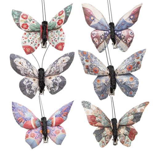 Artificial Feather 3D Butterfly Party Decorations Set of 12 with Clip 12 Color Ornaments for Christmas Tree (D Clip)