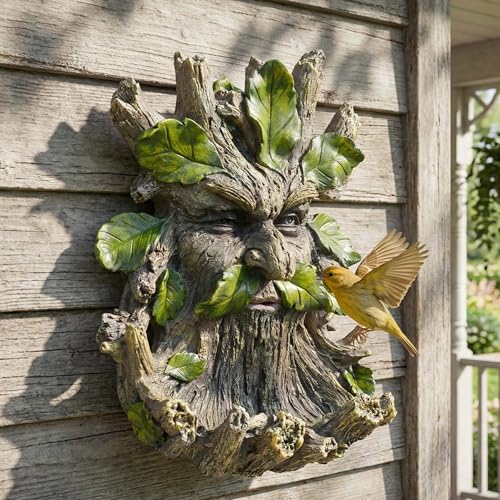 10.3" Whimsical Tree Face Sculpture (Green Mi)