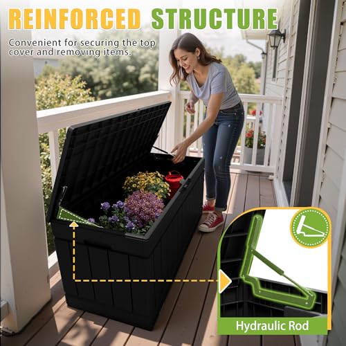 Outdoor Storage Box 82 Gallon Storage Bin with Lid for Patio Furniture (Black / 82 Gallon)