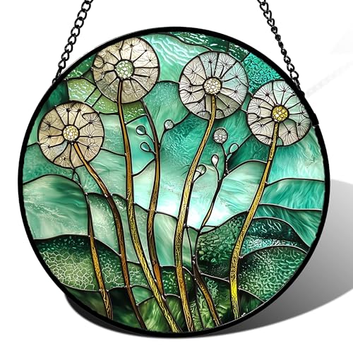 Stained Glass Window Hanging White Green Suncatcher Gifts for Women 7.8" (Red and Green / 7.8x7.8 IN)