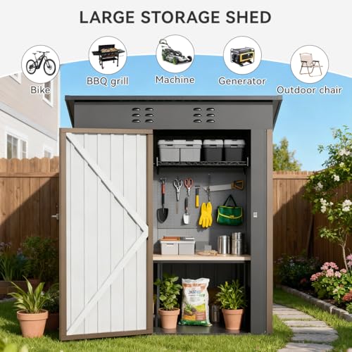 Shed Outdoor Storage Shed Metal (Brown / 5'*3')