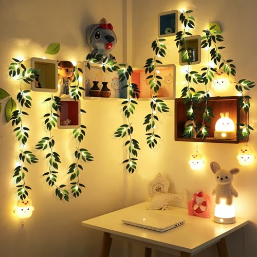 Faux Willow Leaves String Lights 2Pcs 7.5FT 20LED Battery Operated (Green Light Willow)