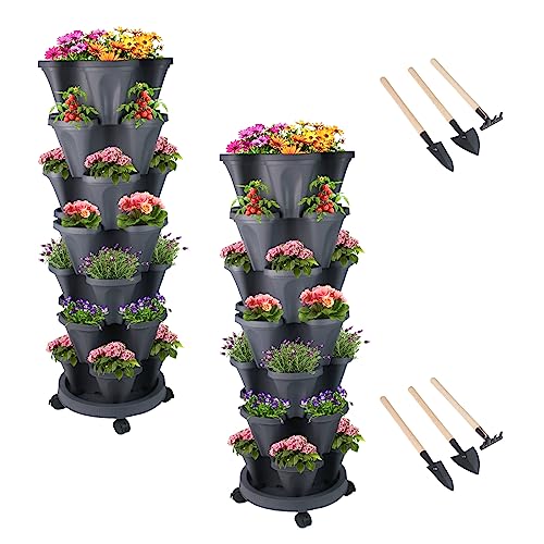 Stackable Planter (Dark Gray / 7Tier-2 Pack)
