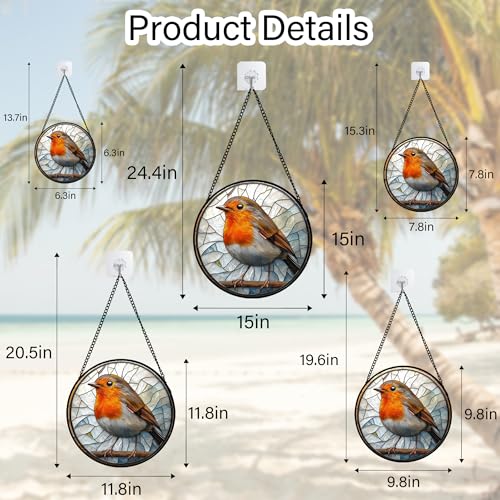 Brown Robin Stained Glass Window Hanging Suncatcher Gifts for Women 6.3" (Orange-white / 6.3x6.3 IN)