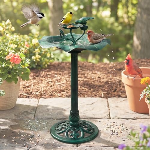 Pedestal Bird Bath (Green Floral)