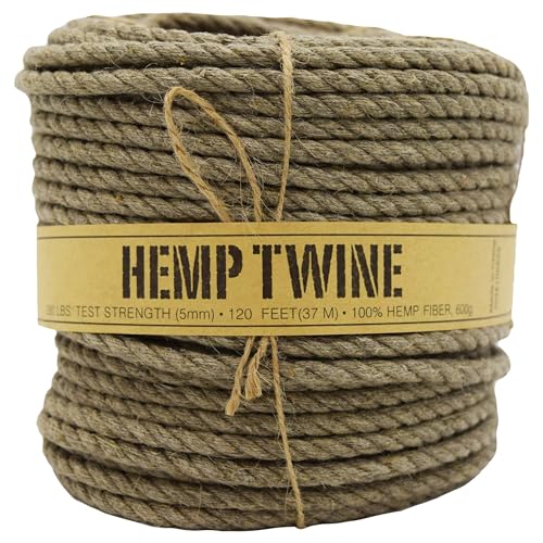 Natural Hemp Twine (Natural / 280lb, 5.0mm x 120 ft)