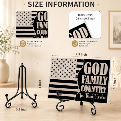 God Family Country Wooden Plaque for Home Office Book Shelf Table Decor (Multicolor 1749 / Wooden sign with iron frame（5.5 x 7.9 inches）)