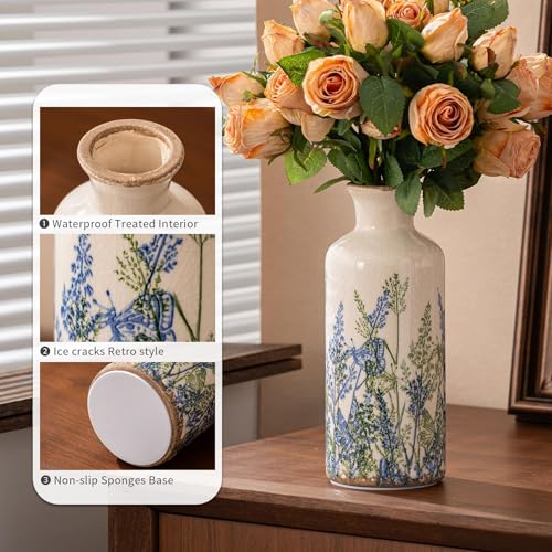 Vintage Floral Ceramic Pitcher Vase with Handle (Blue-004)