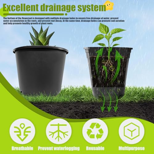 10 Gallon Nursery Pots Plastic Container Injection Molded Pot for Plants Flexible with Drainage Holes Suitable for Plants Soil Growers or Hydroponics Black 10 Pcs (10 Count)