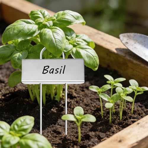 Small Size 304 Stainless Steel Plant Labels Metal Garden Plant Markers Weatherproof Stake Garden Plant Tags for Outdoor Seedling Flower (Stainless Steel-2.5 Inch Width)