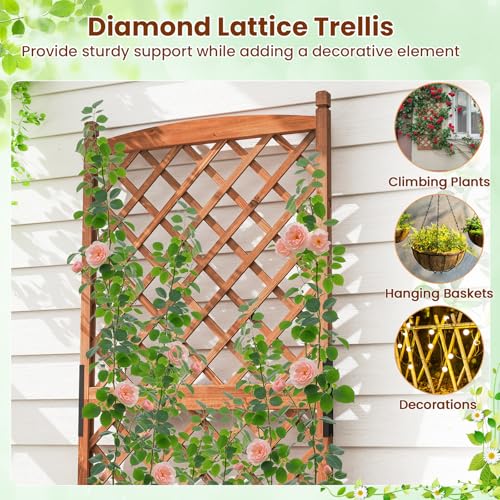 Raised Garden Bed with Trellis Set of 2 (Brown / 28"Lx13"Wx60"H)