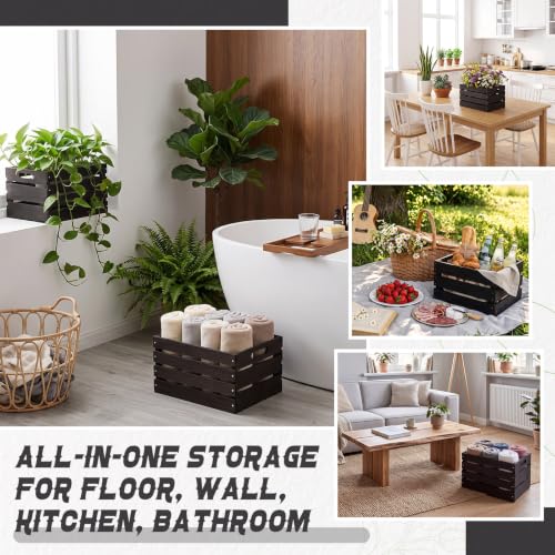 3 Pcs Large Wood Crates Box for Storage 12 Inch Unassembled Wooden Milk Crates with Handles Decorative Nesting Box for Display Unfinished Rustic Decor DIY Office Home Retail Art (Grey / 12 Inch)