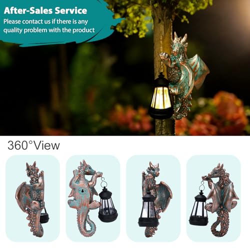 Dragon Tree Hugger Solar Lantern Garden Statue 2 (Bronze)