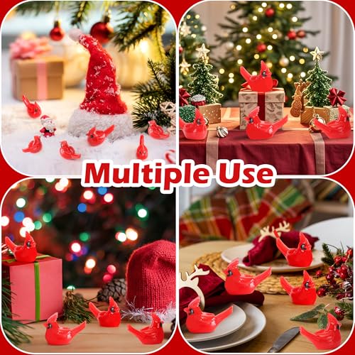 160 Pcs Mini Resin Red Cardinal Birds Christmas Tree Ornaments Bulk Tiny Animals Figurines for DIY Craft Supplies Mini Garden Decor Party Cake Toppers Dollhouses Xmas Gift (Red Birds / 160 PCS)