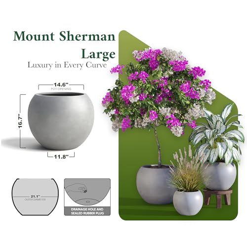 Premium Mt Sherman Fiberstone Sphere Planter for Indoor Outdoor Use (Gray / Large 21.1''D x 16.7''H)