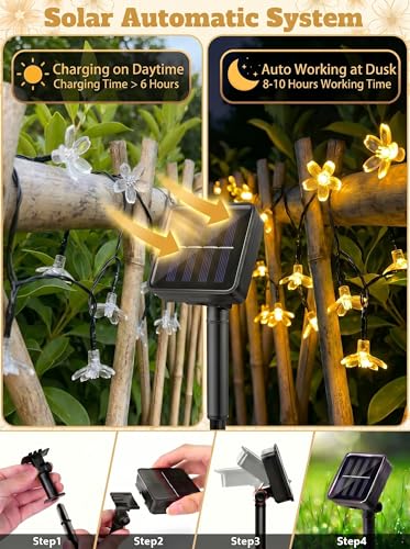 2 Pack 50 LED Flower Solar String Lights Outdoor Waterproof (Warm White / 2 Pack)