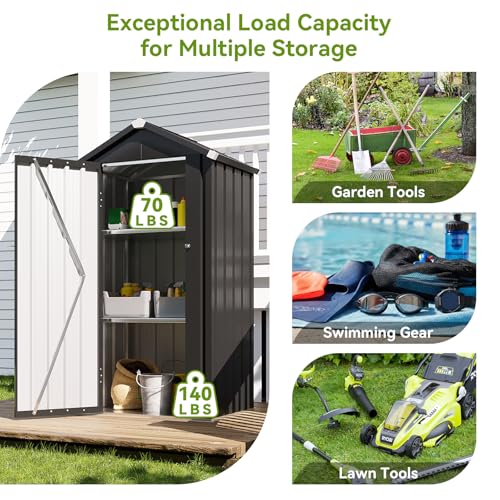 Vertical Outdoor Storage Cabinet 2.5’x2’ with Floor & Shelves Black (Black / 2.5'x2')