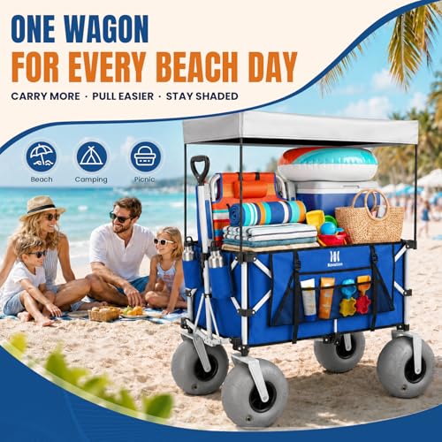 Beach Wagon with Big Balloon Wheels for Sand (Blue / 200L)