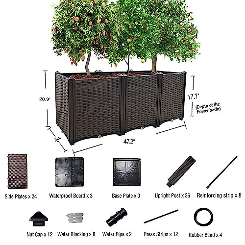 Raised Garden Beds Planters for Outdoor Plants Box Plastic Elevated Garden Bed Kit for Vegetables Flowers Herbs in Backyard Patio Balcony (47.2"(l)x16"(w)x20.9"(h)/Brown)