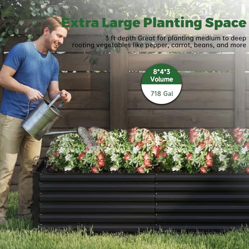 8x4x3ft Outdoor Metal Raised Garden Bed (Black / 8x4x3 FT-2PC)