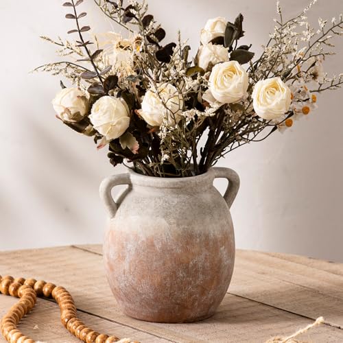 Ceramic Flower Small Vase 6 inch Farmhouse Rustic Vase Decorative Pottery Terracotta Vases for Home Decor Table Mantle Fireplace Living Room Bathroom Wedding Centerpiece (S-aged Terra)