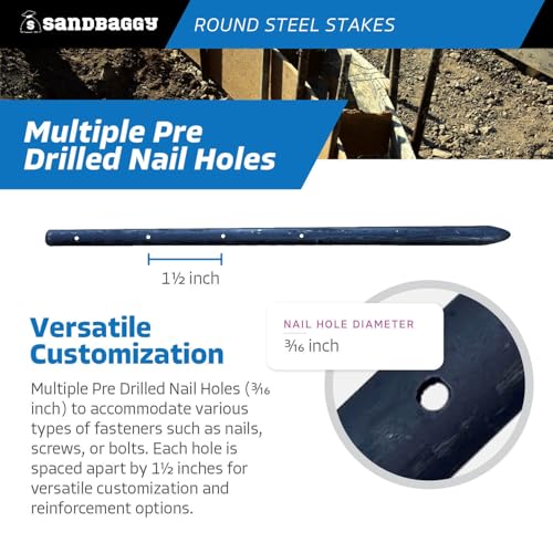 18 Inch Round Steel Concrete Form Stakes with Nail Holes (20 Count)