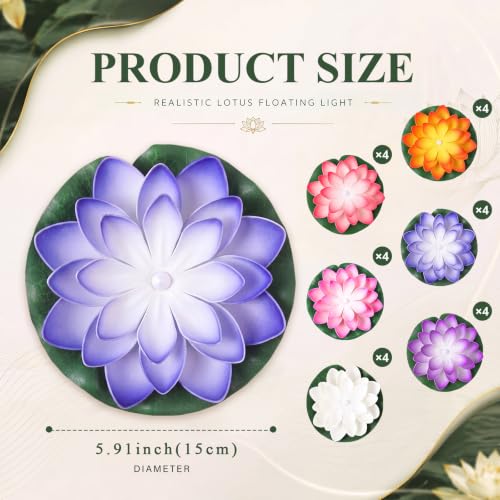 24 Pcs Floating Lotus LED Lights (6 Colors / 5.91 Inch)