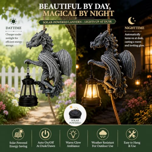 Solar Hanging Dragon Garden Decor with LED Lantern (Dragon)