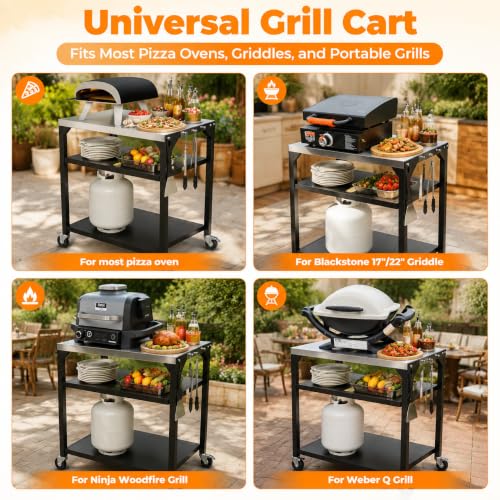 3 Shelf Pizza Oven Table with Lockable Wheels (35.6 upgrade)